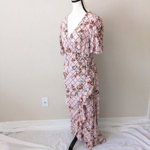 Forever 21 Floral Grid Wrap Dress Size XL Women - Picture 2 of 8